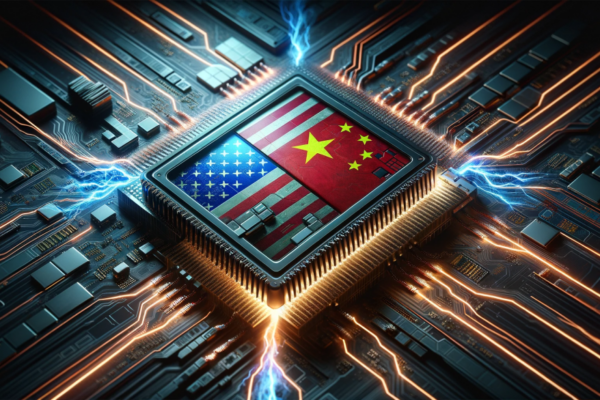 Dall·e 2023 11 22 22.33.01 A Photo Realistic Image Representing A Conceptual Conflict In Semiconductor Technology Between China And The United States. The Image Features A Large 1024x585