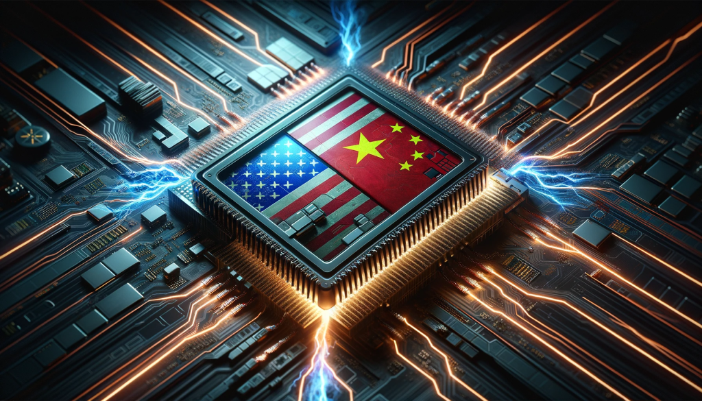 Dall·e 2023 11 22 22.33.01 A Photo Realistic Image Representing A Conceptual Conflict In Semiconductor Technology Between China And The United States. The Image Features A Large 1024x585